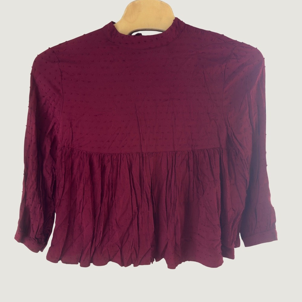 1517 | NWT Altar'd State Swiss Dot Boho Babydoll Peplum Blouse Wine Women XL